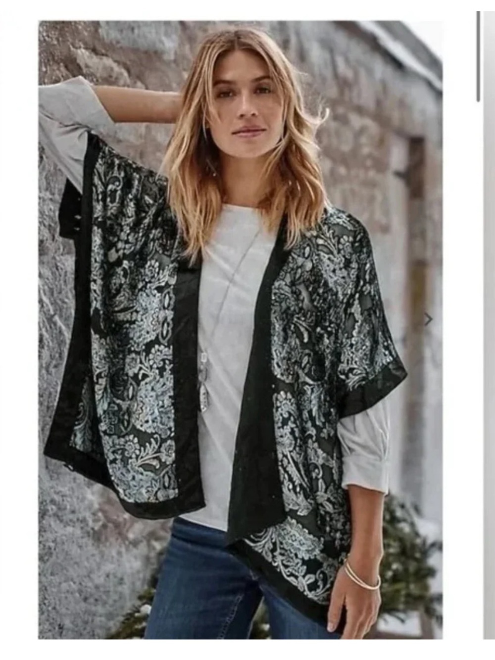J. Jill burnout velvet floral paisley boxy duster kimono cover up Size Large